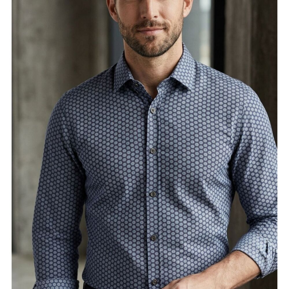 Zara Men's Slim Fit Polka Dot Long Sleeve Button Down Shirt Size Medium